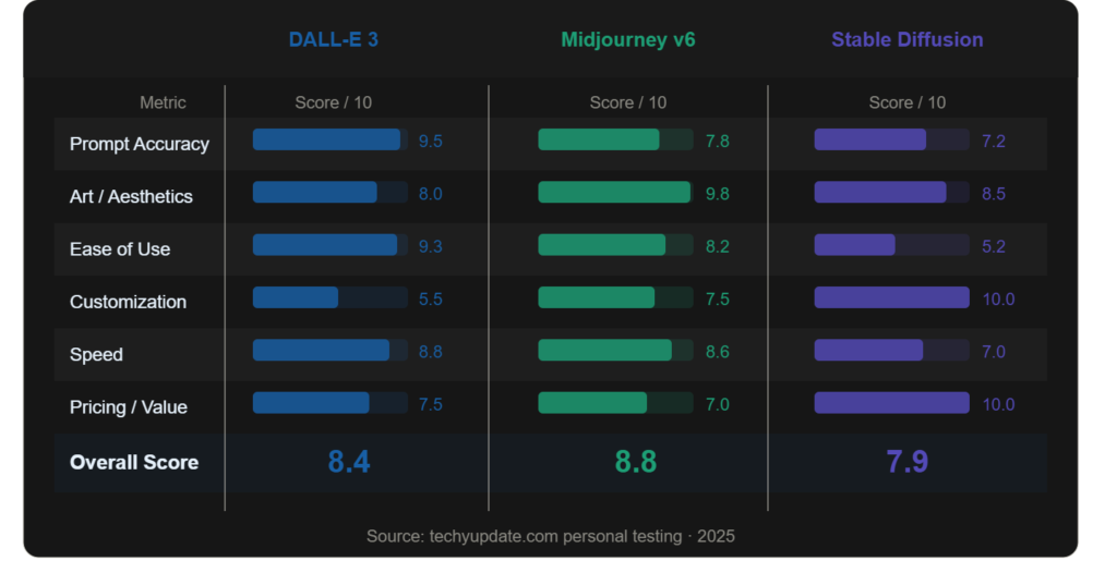 DALL-E 3 vs Midjourney vs Stable Diffusion Comparison