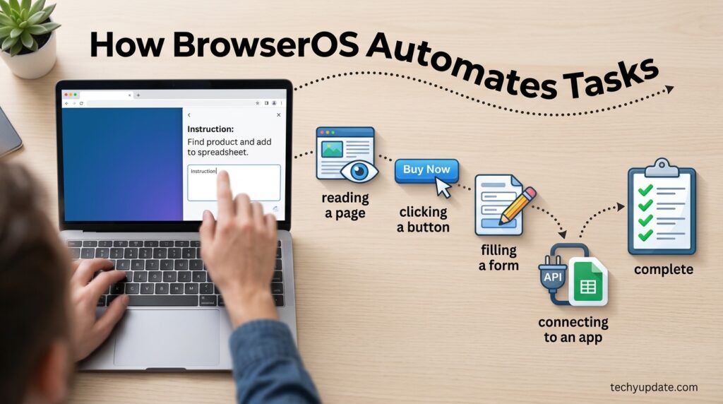 BrowserOS AI agent completes a task step by step