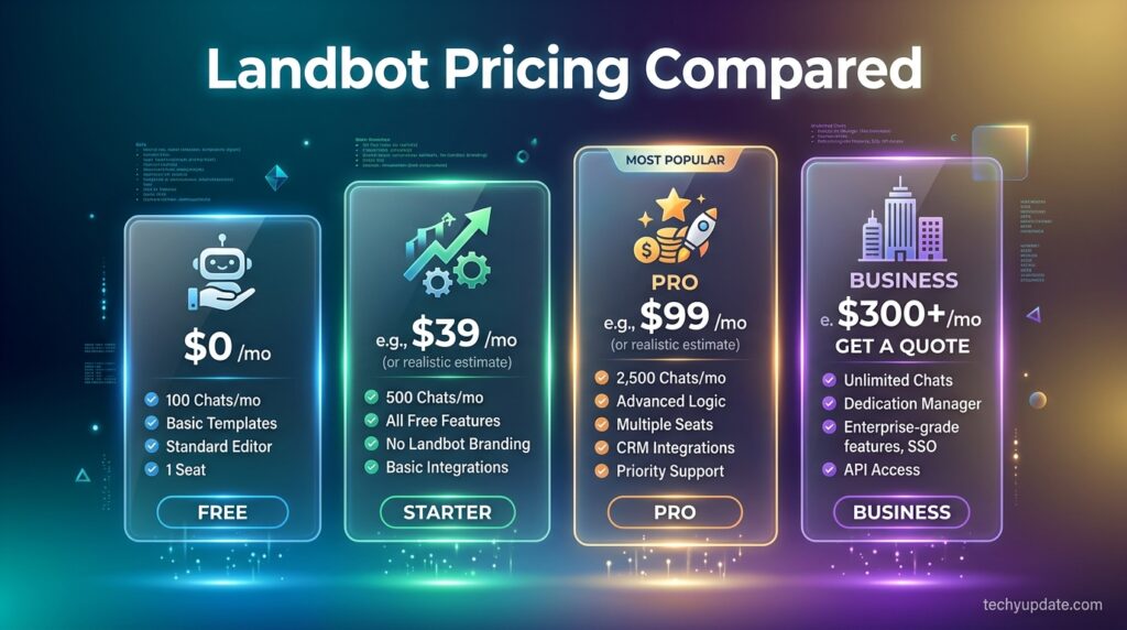 Landbot pricing plans compared from free Sandbox to Business tier
