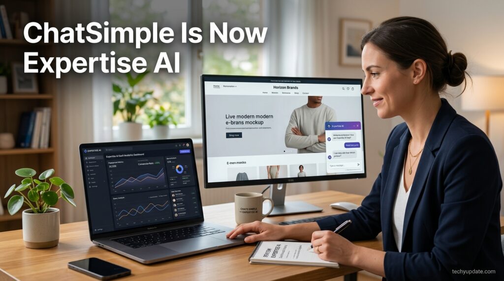 ChatSimple rebrand to Expertise AI dashboard and chat widget screenshot
