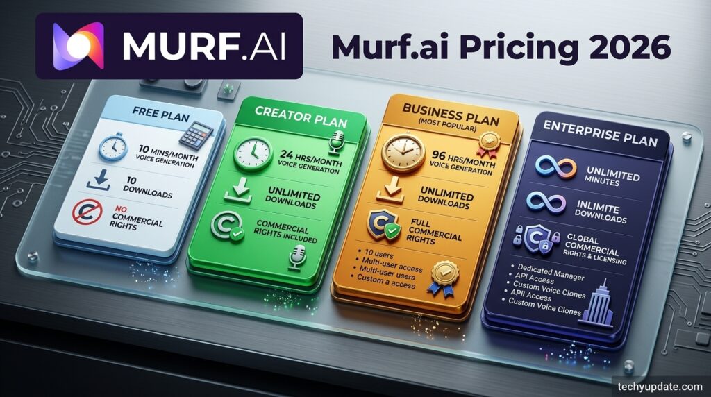 Murf.ai pricing plans comparison infographic for 2026