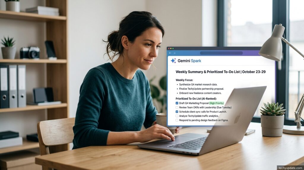 Person reviewing a Gemini Spark generated weekly task summary 