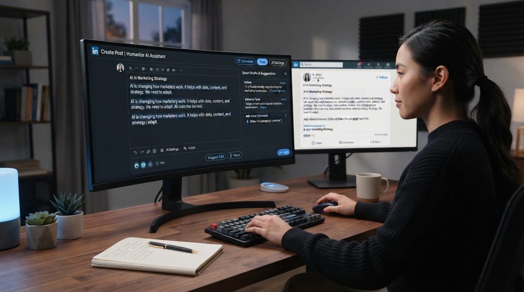 AI writing suggestions being reviewed inside a LinkedIn content editor.