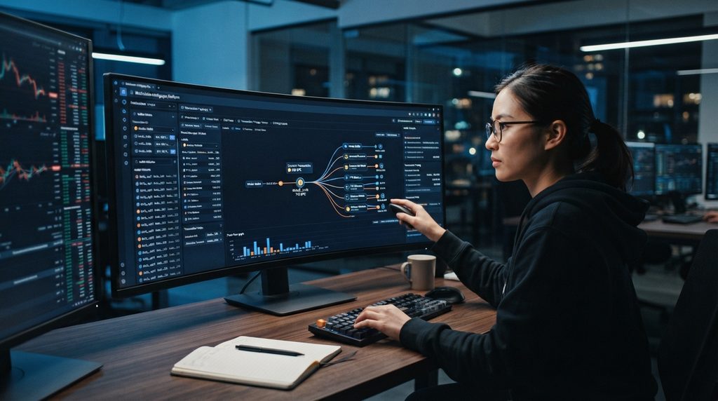 Crypto analyst tracing blockchain transactions and wallet activity.