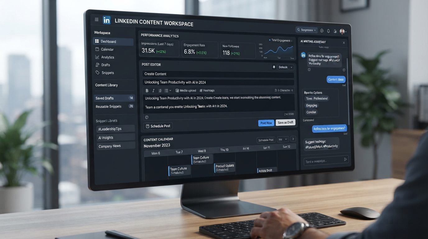 AuthoredUp LinkedIn content creation and analytics workflow.