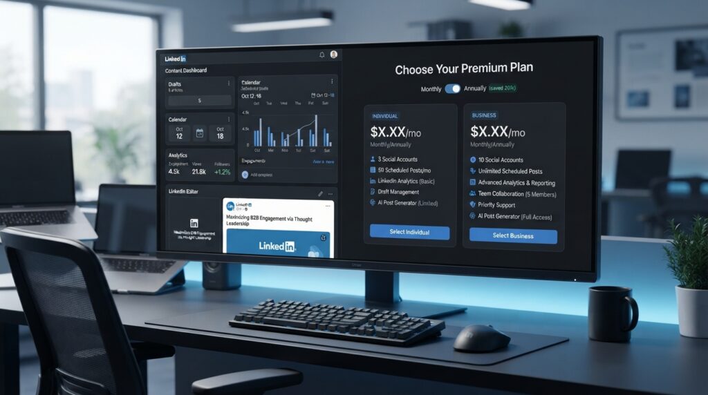 AuthoredUp pricing plans displayed in a modern software dashboard.