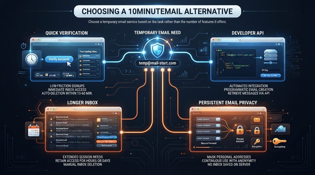 Choosing a temporary email alternative based on user needs.
