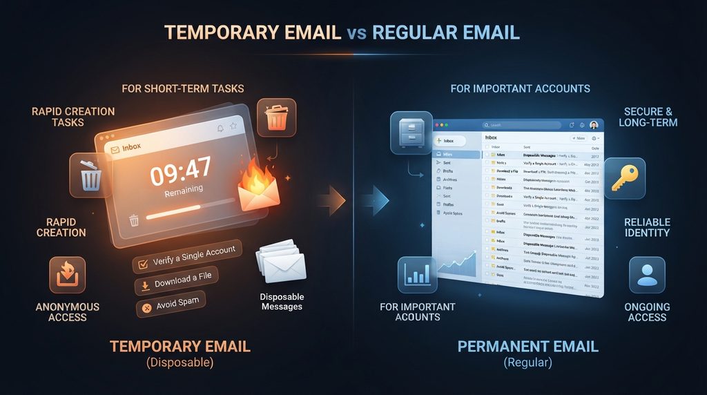 Comparison between temporary and permanent email accounts.
