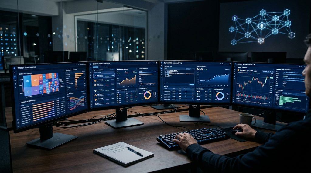 Crypto research dashboards comparing wallet, DeFi, blockchain, and market analytics tools.