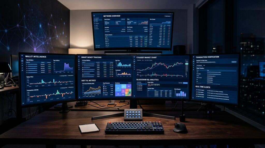 Arkham Alternatives: Best Crypto Research and Analytics Tools Crypto research dashboards comparing wallet, DeFi, blockchain, and market analytics tools.