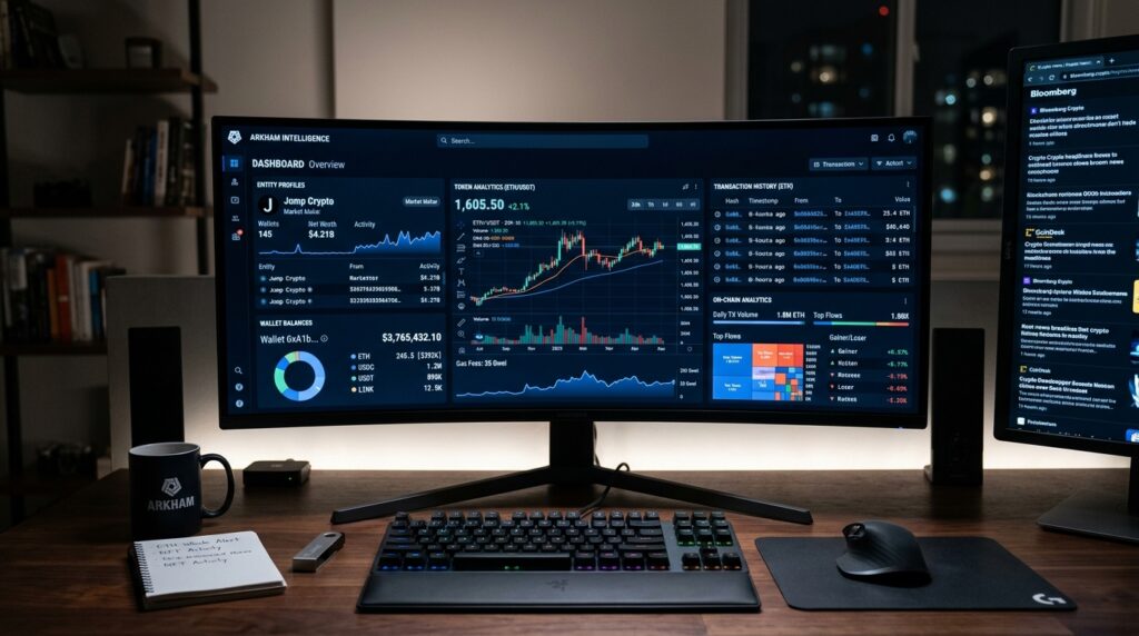 How to Use Arkham for Crypto Research, Charts, or On-Chain Data Crypto research dashboard showing wallet and blockchain data.