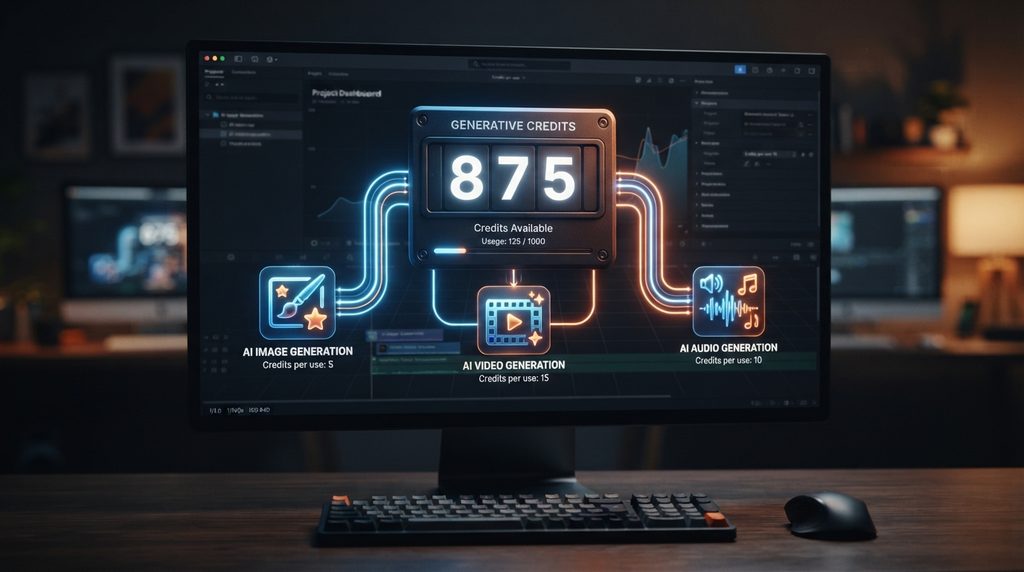 Adobe Firefly generative credits for AI image, video and audio creation.