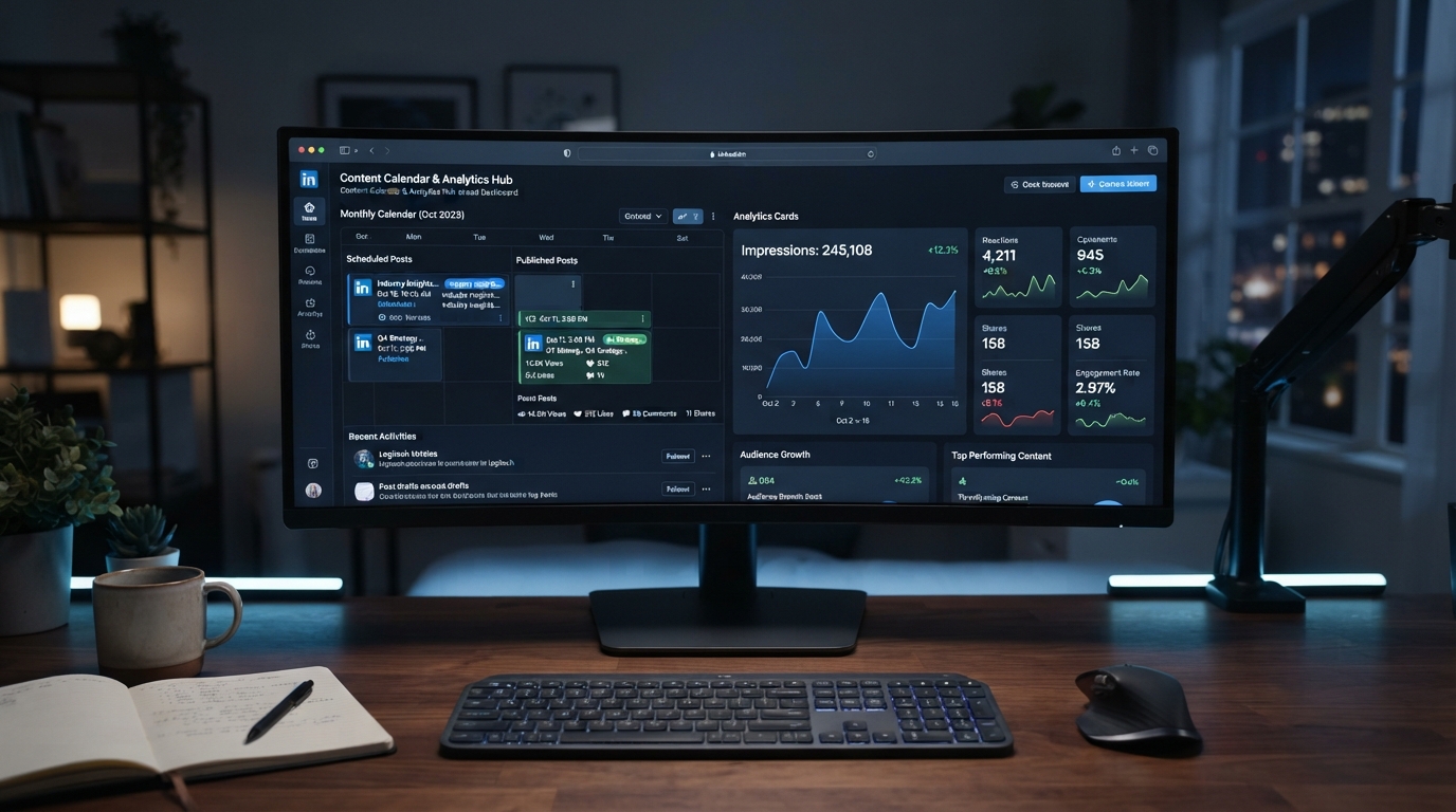 Content calendar and LinkedIn analytics dashboard concept for AuthoredUp.