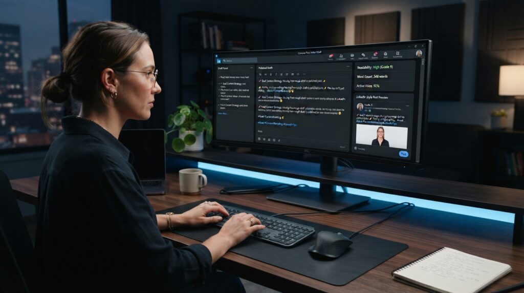 How to Use AuthoredUp to Write, Rewrite, and Improve Content Writer editing a LinkedIn post in an AuthoredUp-style content editor.