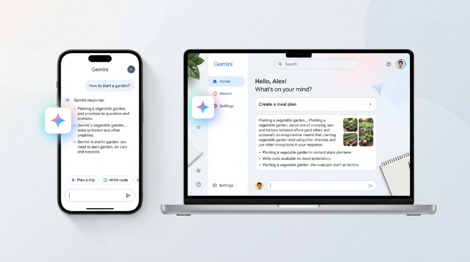 Gemini app interface on phone and laptop with the Spark feature highlighted