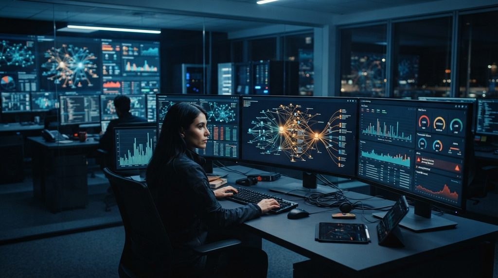 Blockchain analytics dashboard showing wallet flows and security alerts.