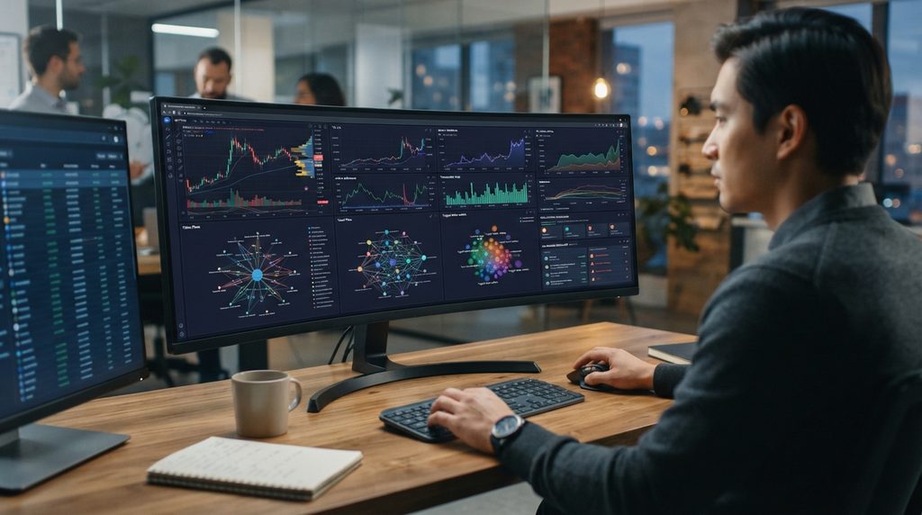 Crypto analytics workspace showing market and on-chain metrics.