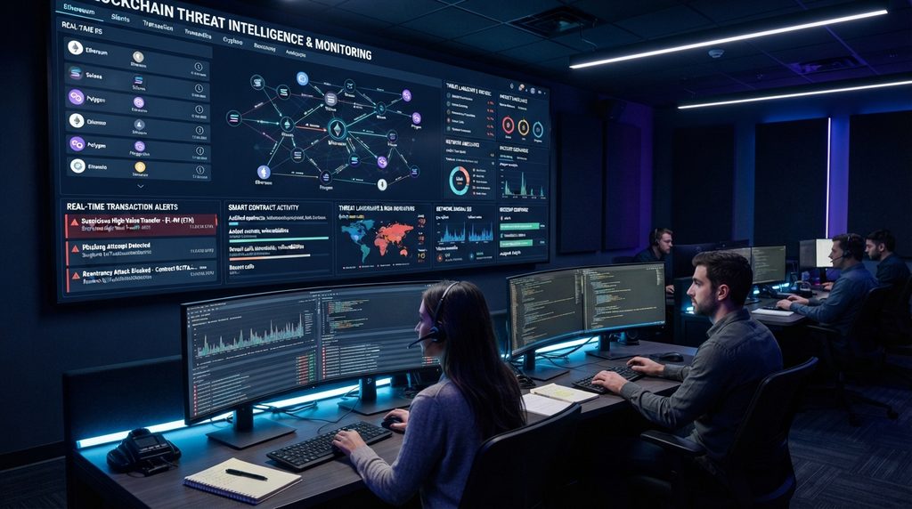 Web3 security monitoring system analyzing blockchain threats.